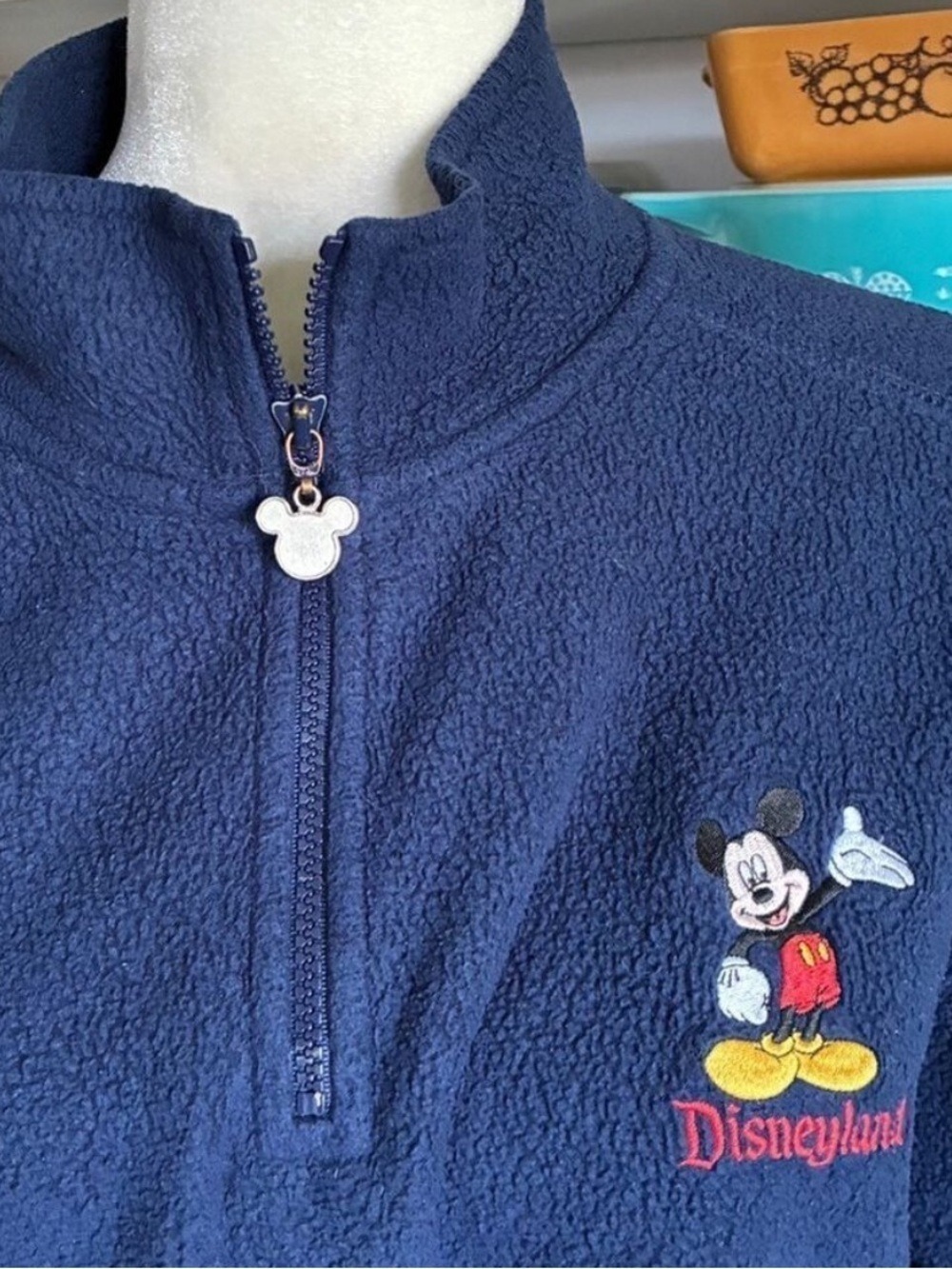 Disney Mickey Mouse 1/4 Zip Navy Blue Fleece Pullover - Size Medium